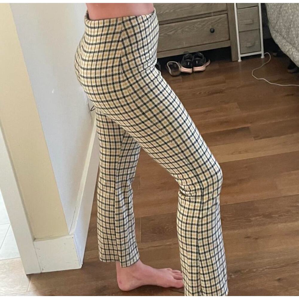 Urban Outfitters Gingham plaid checkered yellow black houndstooth flare pants